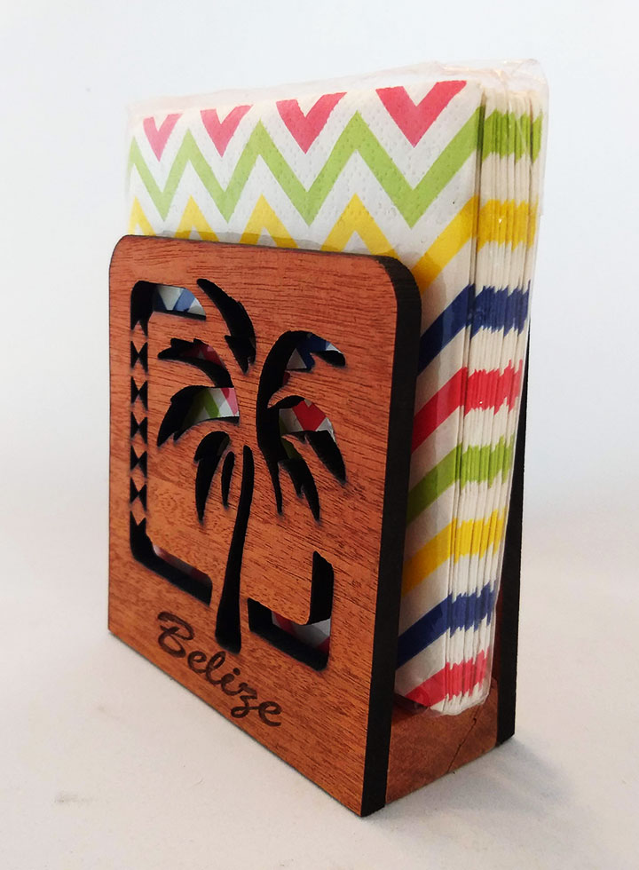Palm Tree Laser-Cut Mahogany Napkin Holder