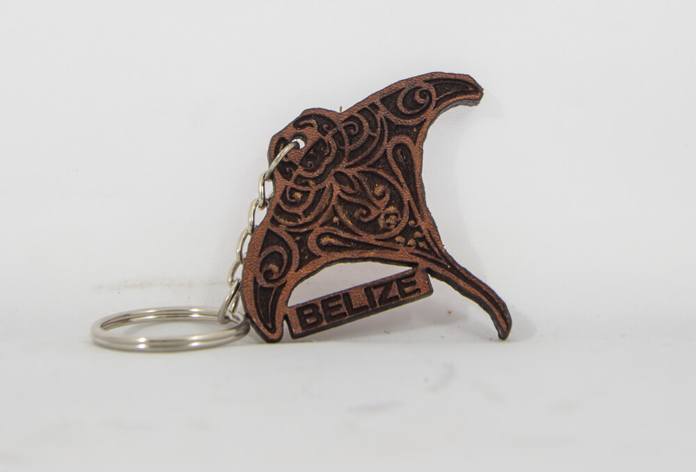 eagle ray, belize, keychain, leather, tribal