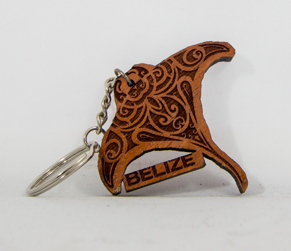 eagle ray, belize, keychain, wooden, tribal