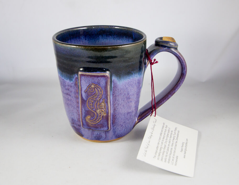 Ceramic, Mug, Homemade, Stone Accent, Purple, Black, Blue, Seahorse Accent