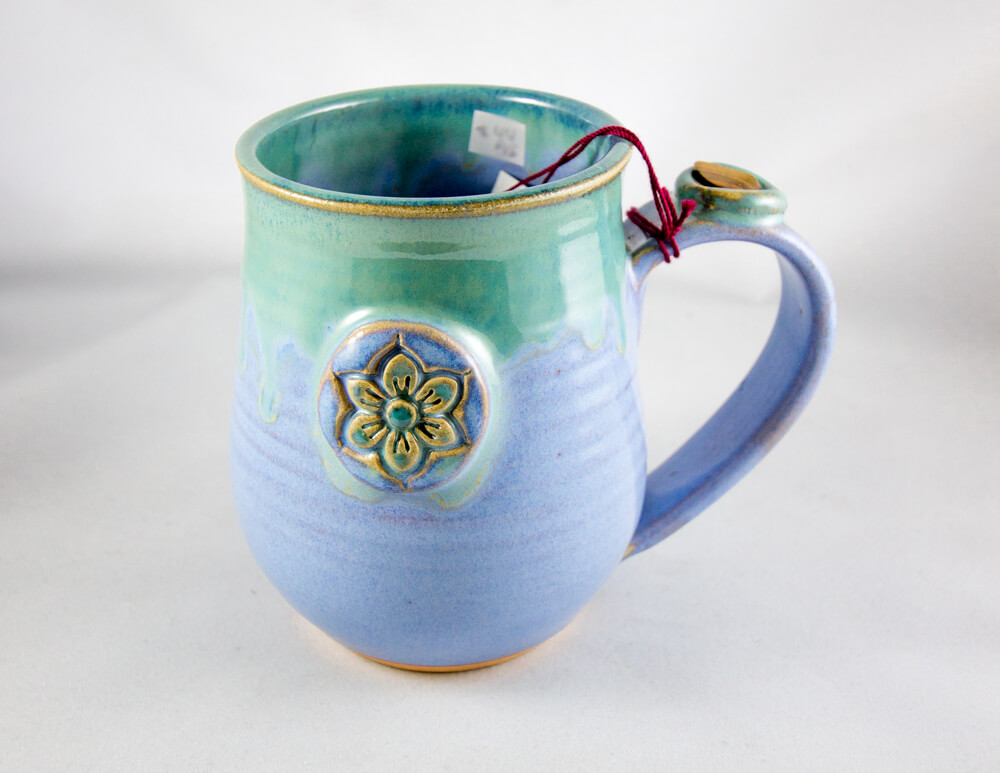 Flower Accent, Stone Accent, Ceramic, Mug, Handmade