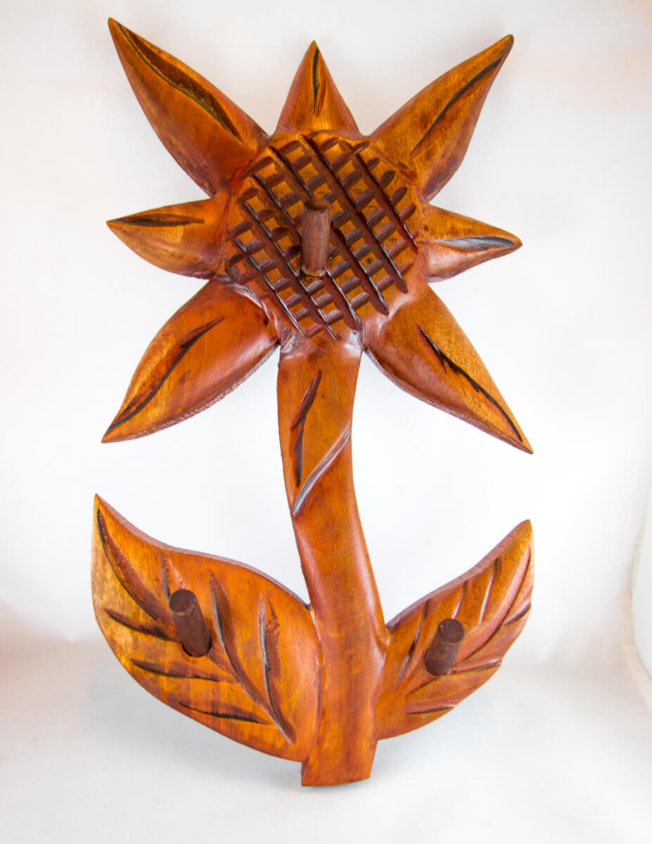 Mahogany, Wooden, Hand Carved, Sunflower, Hook