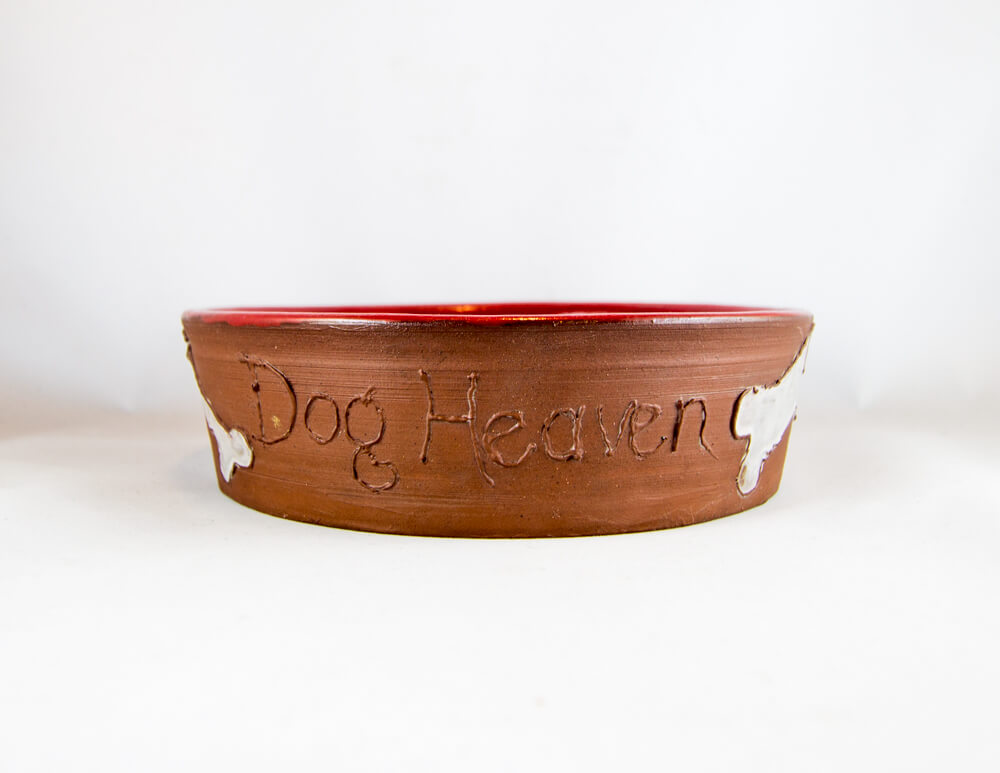 Pottery, Dog Bowl, Handmade, Carved Side, Dog Bone