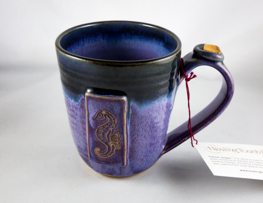 Ceramic, Mug, Handmade, Stone Accent, Seahorse Design