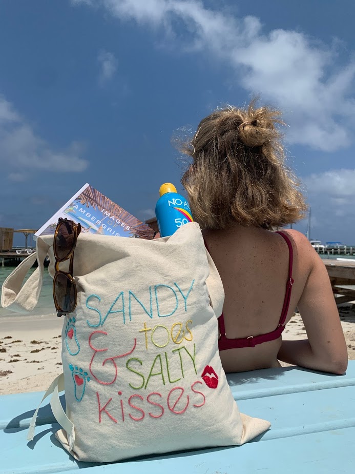 Tote, Hand Embroidered, Sandy Toes and Salty Kisses beach bag,